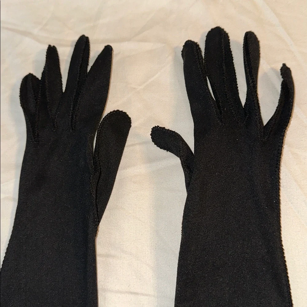 Vintage NWOT Dressy Black Cloth‎ Elbow Length Black Gloves